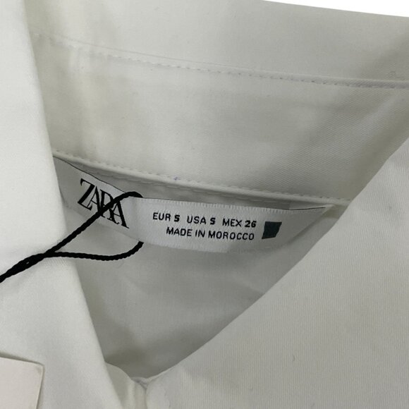 Zara Womens Shirt Blouse S Small White Button Up Beaded Poplin 8527/909 NWT - Picture 9 of 16